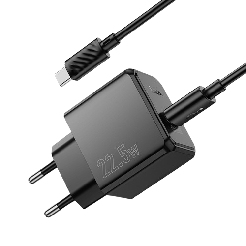 HOCO شاحن حائط CS17A بقدرة 22.5 وات مع كابل USB-A إلى USB Type-C أسود