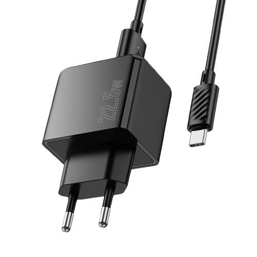 HOCO شاحن حائط CS17A بقدرة 22.5 وات مع كابل USB-A إلى USB Type-C أسود