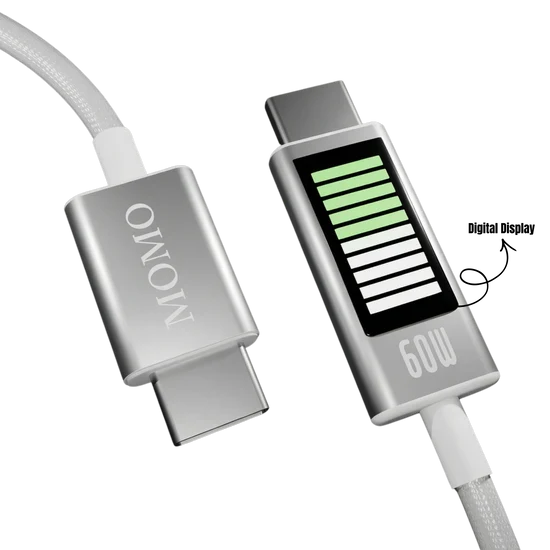 كابل MOMO USB Type-C إلى USB Type-C للشحن السريع 60 واط بطول 1.2 متر أبيض