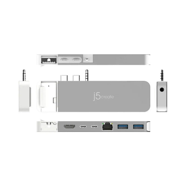 j5create -مجموعة MagSafe محول من Type-C إلى (HDMI-4K + منفذي USB 3.0 + منفذي Type-C + منفذ صوت)- JCD395