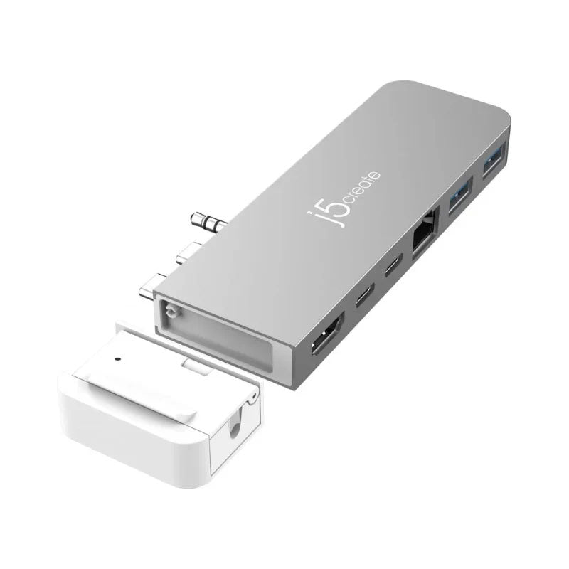 j5create -مجموعة MagSafe محول من Type-C إلى (HDMI-4K + منفذي USB 3.0 + منفذي Type-C + منفذ صوت)- JCD395