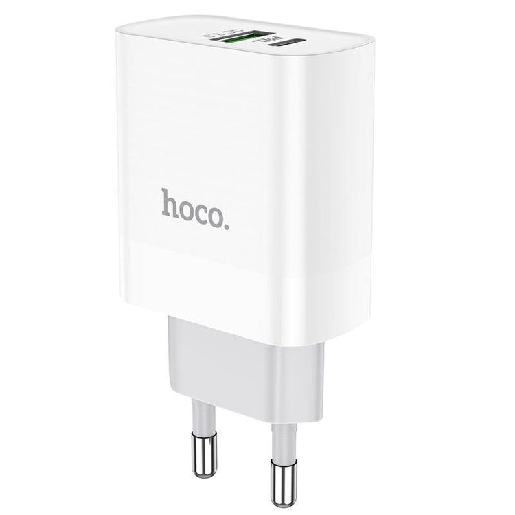شاحن حائط هوكو C80A بقدرة 20 وات PD بمنفذي USB-A وUSB-C أبيض