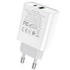 شاحن حائط هوكو C80A بقدرة 20 وات PD بمنفذي USB-A وUSB-C أبيض