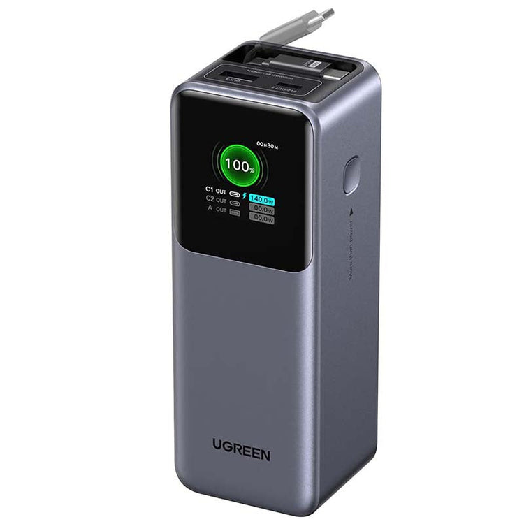 باور بانك UGREEN سعة 20000mAh شحن سريع 165W بكابل مدمج أسود