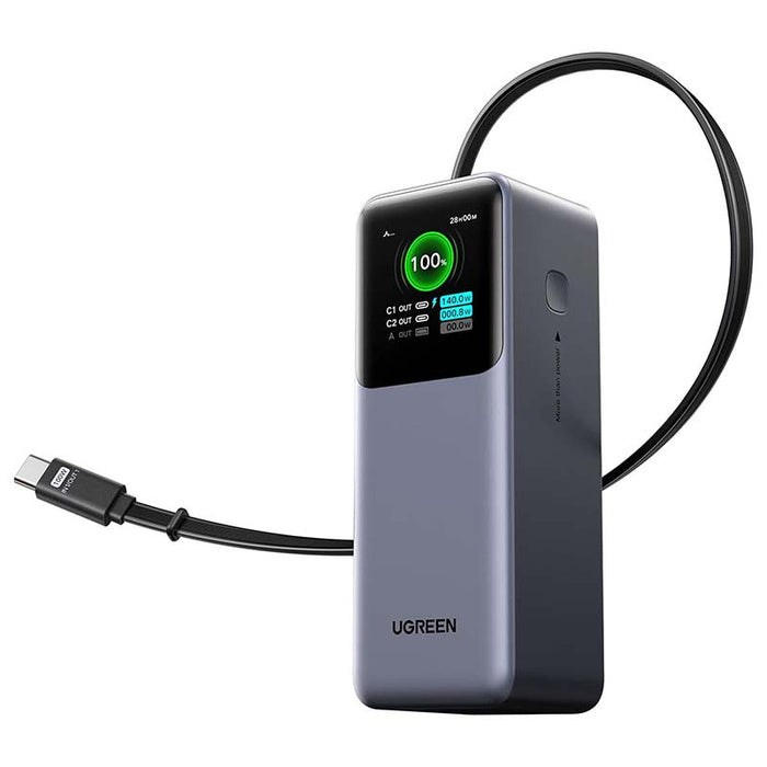 باور بانك UGREEN سعة 20000mAh شحن سريع 165W بكابل مدمج أسود