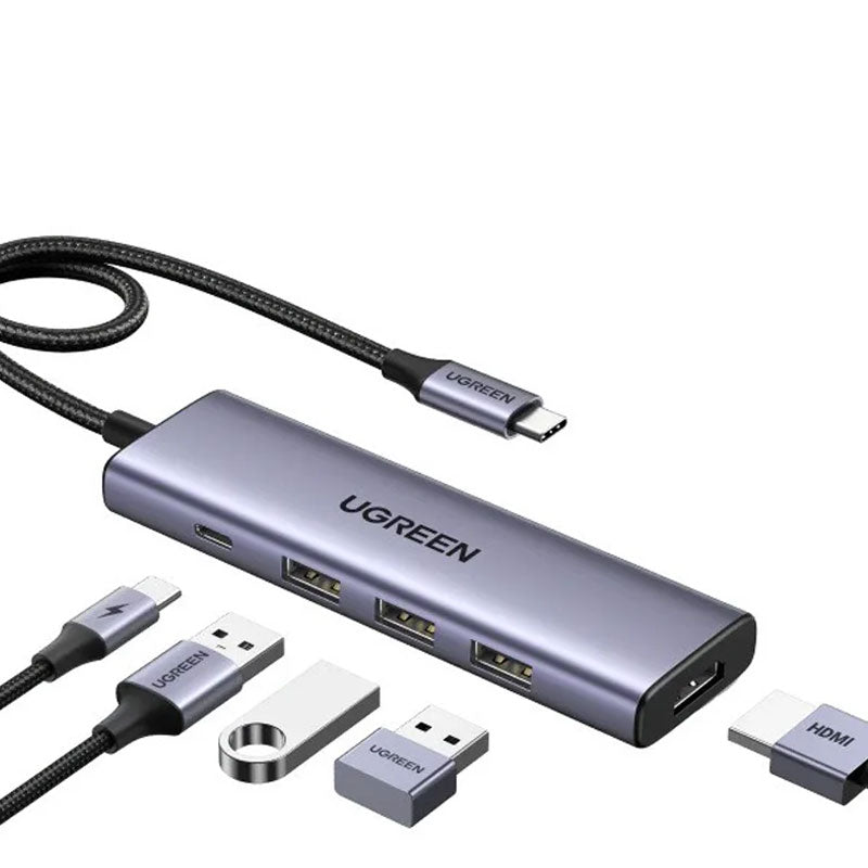 يوجرين هب 15596 CM511 متعدد الوظائف 5 في 1 بمنفذ USB-C ودعم دقة 4K بمعدل 30 هرتز (لون رمادي فلكي)