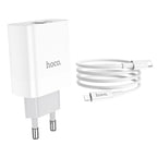 شاحن حائط HOCO C80A بقدرة 20 واط بتقنية PD مع كابل USB-C إلى Lightning أبيض