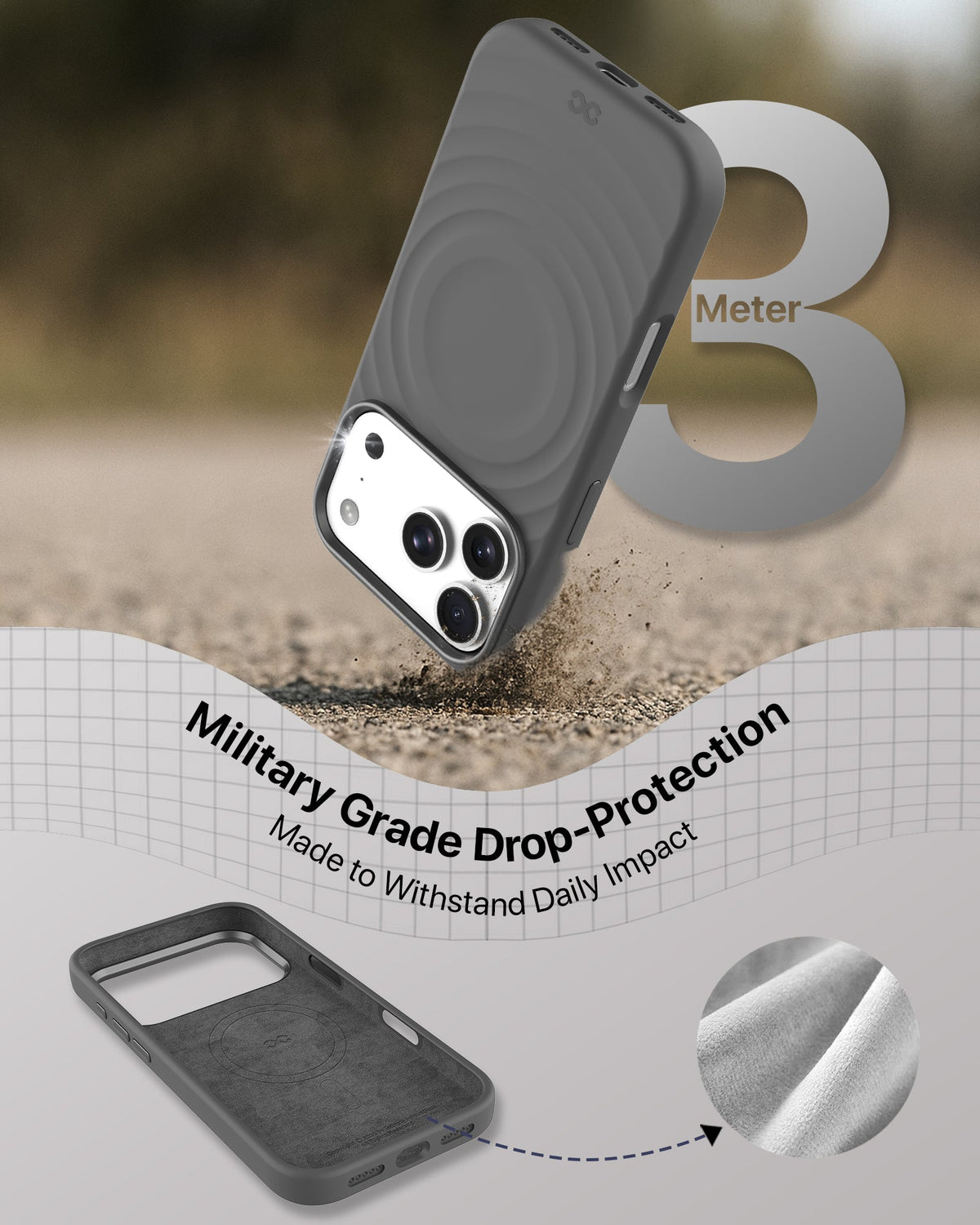infyty QUIVERX Soft Silicone Ripple Case with Metallic Accents for iPhone 18 Pro