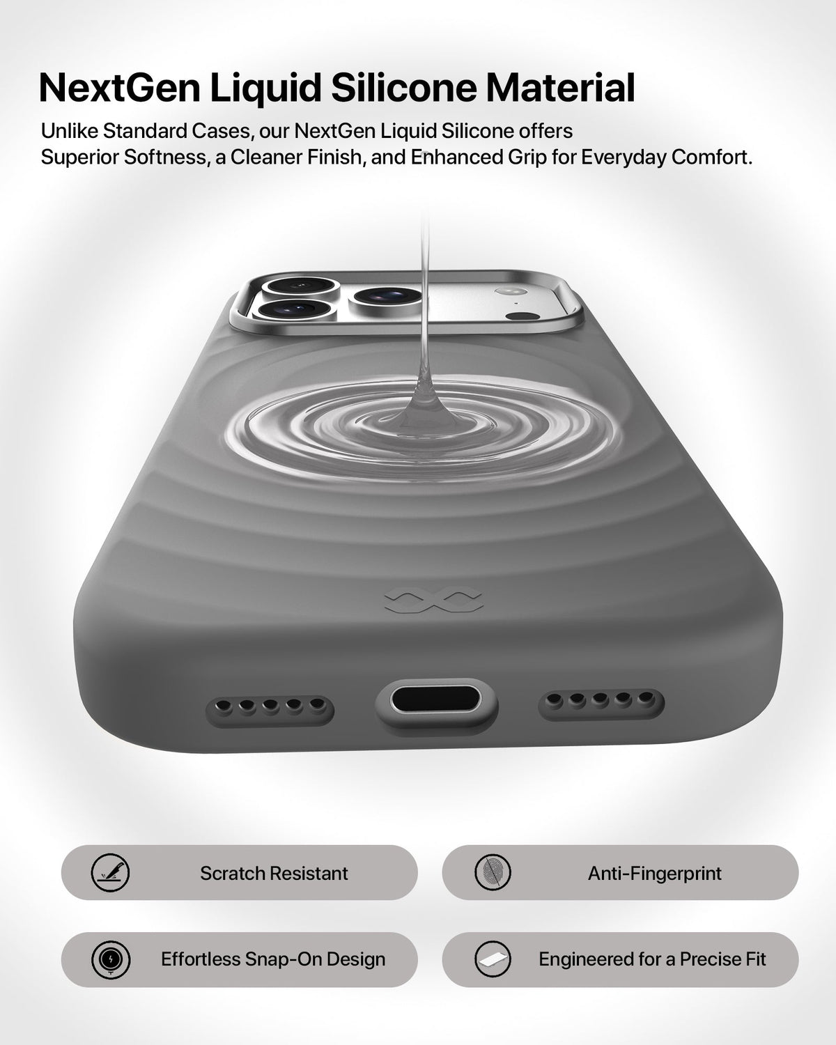 infyty QUIVERX Soft Silicone Ripple Case with Metallic Accents for iPhone 18 Pro