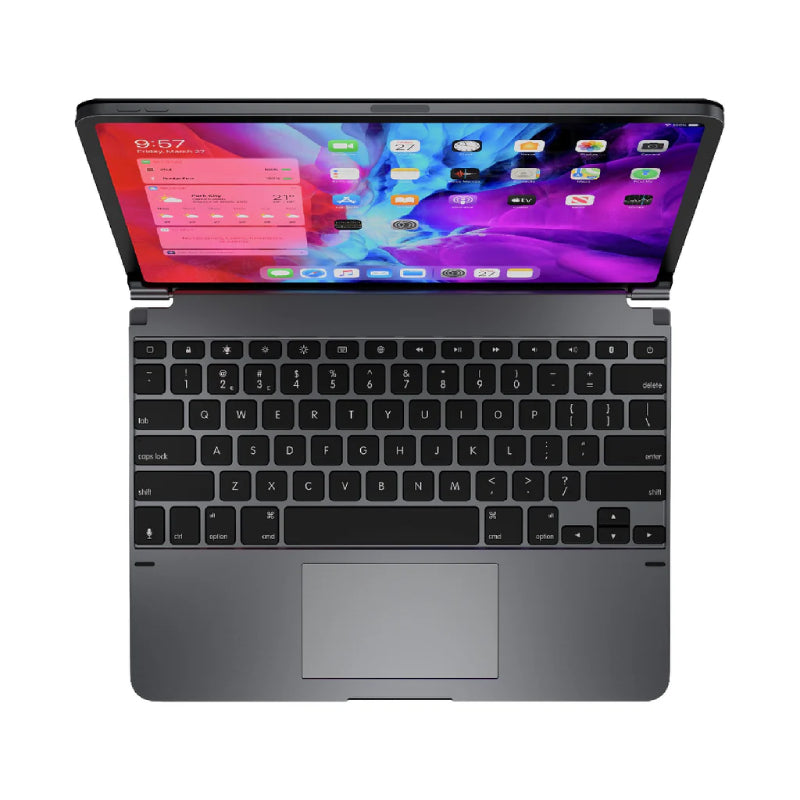 بريدج BRYTP6022 لوحة مفاتيح لاسلكية، مقاس 12.9 بوصة، متوافقة مع iPad Pro، مزودة بلوحة تتبع وغطاء مغناطيسي رمادي
