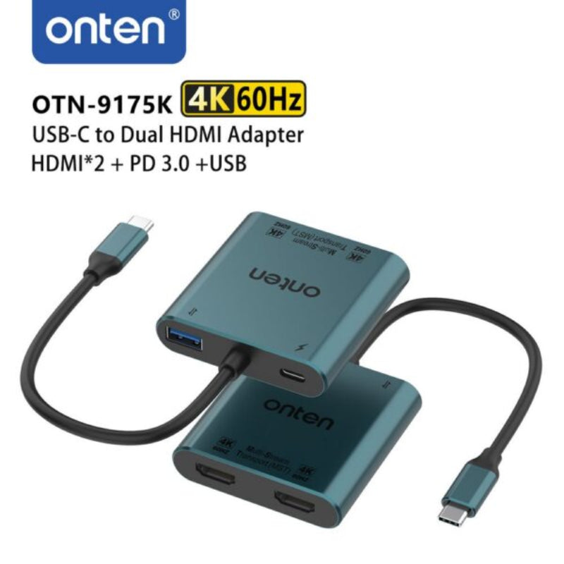 اونتن محول OTN-9175K متعدد التدفقات (MST) 4 في 1 من USB-C إلى HDMI مزدوج مع
