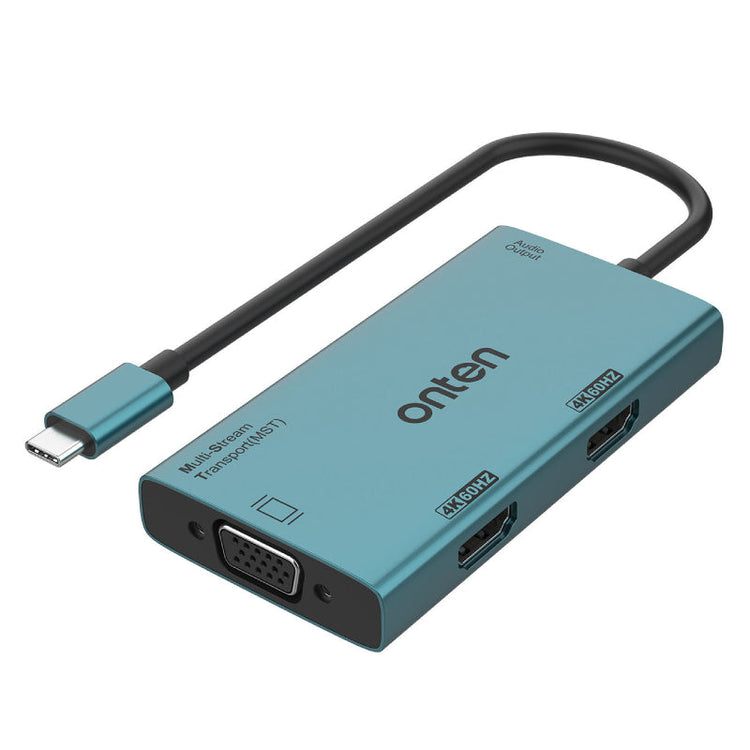 اونتن محول 4 في 1 من النوع تايب سي إلى تلفزيون عالي الدقة مزدوج (4K-60Hz) + VGA + مع مخرج صوت (MST)، OTN-M206