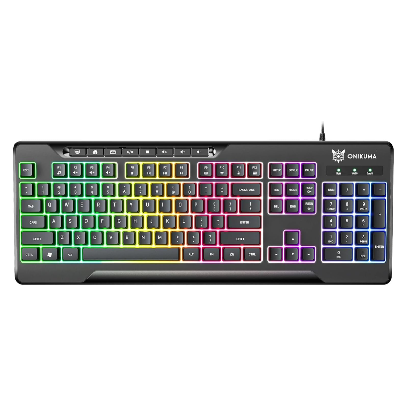 اونيكوما G32 لوحة مفاتيح ألعاب سلكية بغطاء مفاتيح وإضاءة خلفية RGB