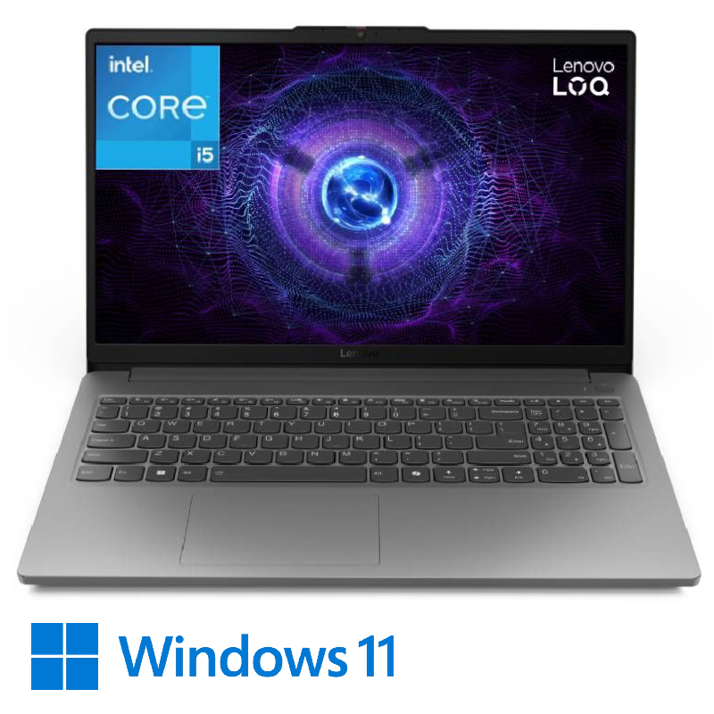 لابتوب لينوفو LOQ Essential 15IAX9E بمعالج Intel Core i5-12450HX، 16GB RAM، SSD، كارت NVIDIA GeForce RTX 3050 6GB، شاشة 15.6 بوصة FHD بتردد 144Hz، ويندوز 11 رمادي لونا