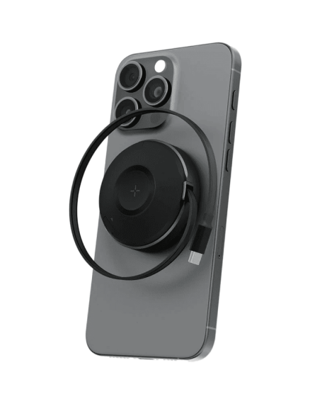 ENERGEA MagDuo Arc Ultra Compact 2-in-1 Wireless Charger with Built in USB C-Cable GUN
