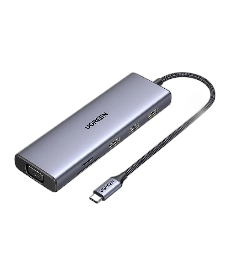 يوجرين 15600 كابل 9 في 1 USB-C إلى 3 منافذ USB-3، VGA، RJ45 1G، HDMI 4K، PD 100W، SD/TF