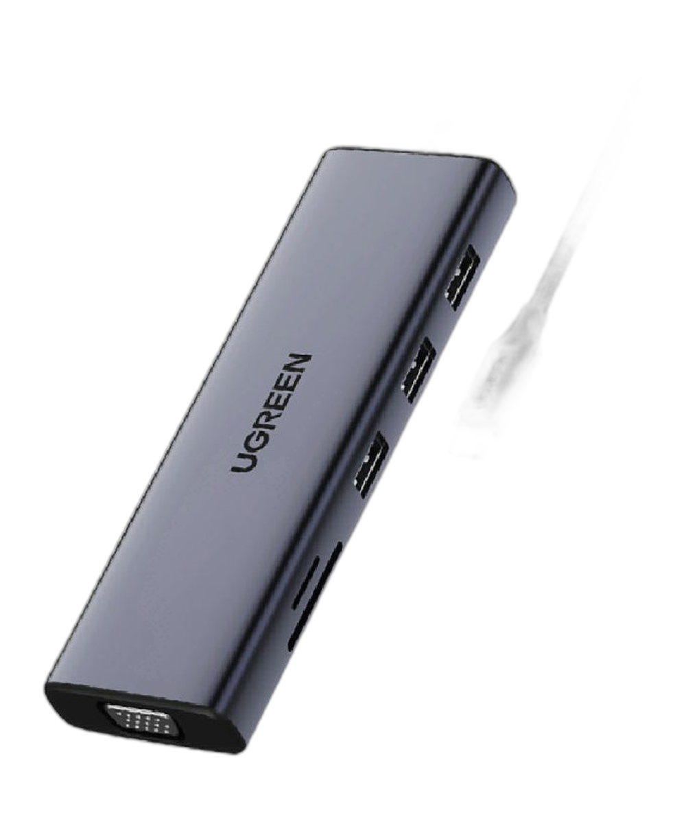 يوجرين 15600 كابل 9 في 1 USB-C إلى 3 منافذ USB-3، VGA، RJ45 1G، HDMI 4K، PD 100W، SD/TF