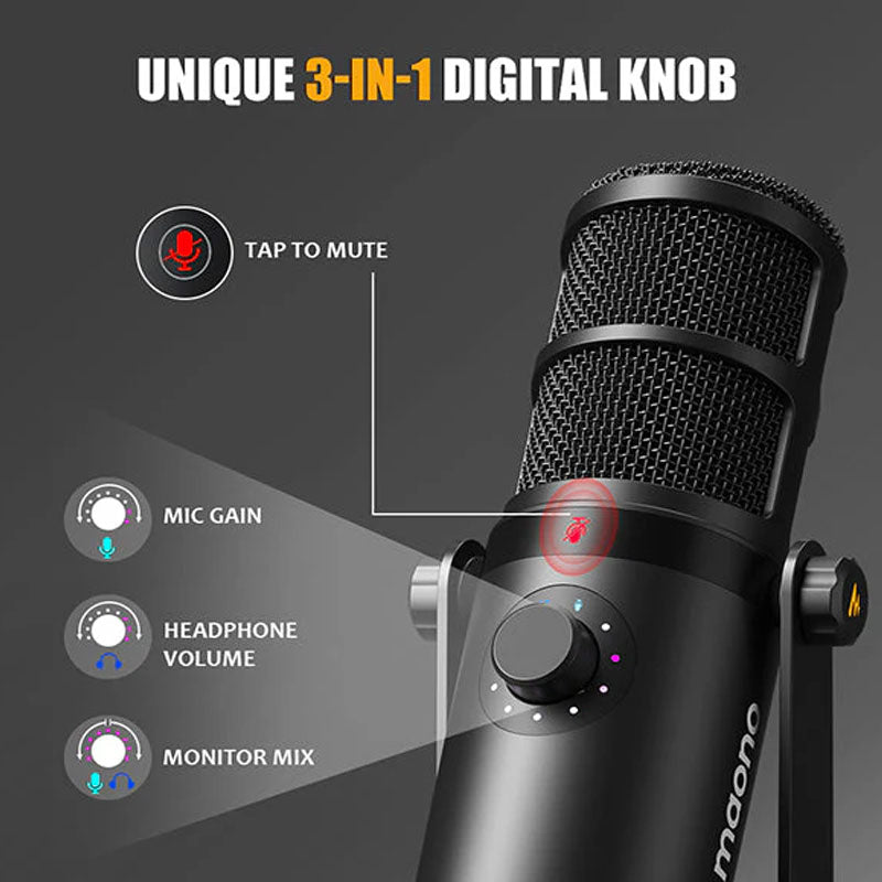 ماونو ميكروفون PD400X ديناميكي بمنفذي USB/XLR أسود